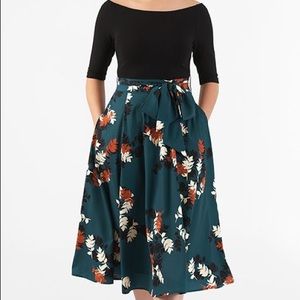 Eshakti Leaf print mixed media midi dress